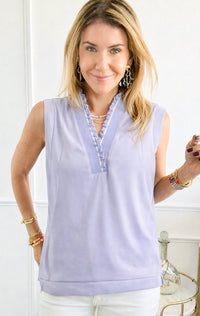 Soft Ruffle Trim Sleeveless Top - Lavender