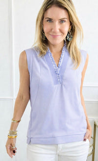 Soft Ruffle Trim Sleeveless Top - Lavender