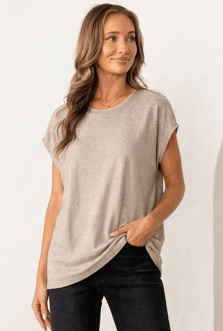 Soft Shimmer Cap Sleeve Tee - Champagne
