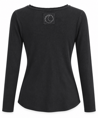 Soft Wash Ribbed Long Sleeve Italian Top- Black