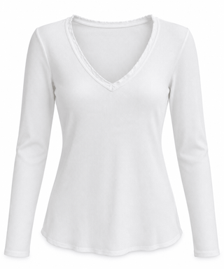 Soft Wash Ribbed Long Sleeve Italian Top- White