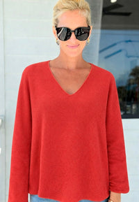 Soho Italian V-Neck Pullover- Coral