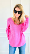 Soho Italian V-Neck Pullover - Fuchsia-140 Sweaters-Italianissimo/ Max & D/ AUTE-Coastal Bloom Boutique, find the trendiest versions of the popular styles and looks Located in Indialantic, FL