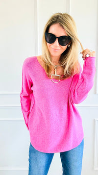Soho Italian V-Neck Pullover - Fuchsia-140 Sweaters-Italianissimo/ Max & D/ AUTE-Coastal Bloom Boutique, find the trendiest versions of the popular styles and looks Located in Indialantic, FL