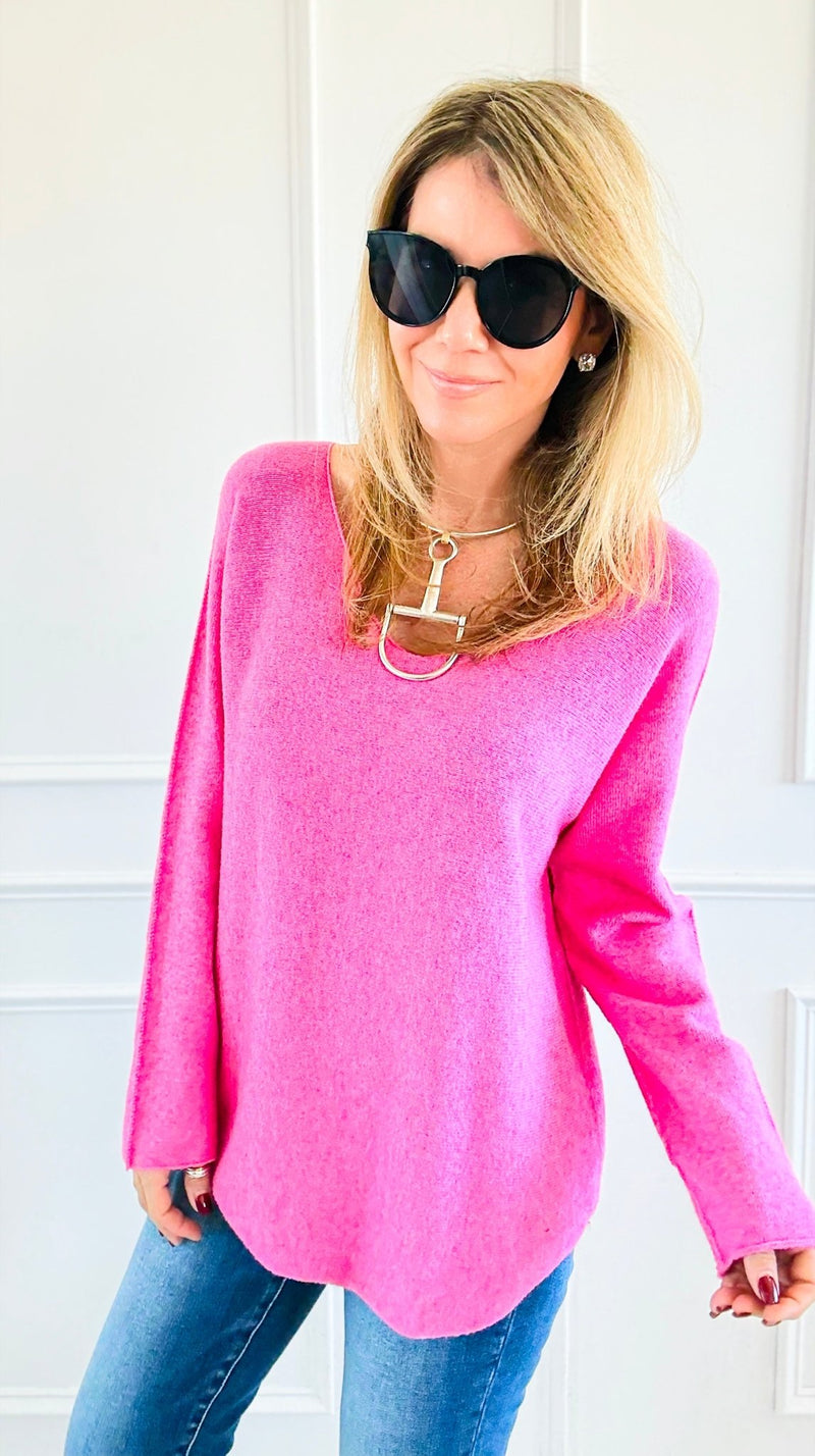 Soho Italian V-Neck Pullover - Fuchsia-140 Sweaters-Italianissimo/ Max & D/ AUTE-Coastal Bloom Boutique, find the trendiest versions of the popular styles and looks Located in Indialantic, FL