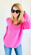 Soho Italian V-Neck Pullover - Fuchsia-140 Sweaters-Italianissimo/ Max & D/ AUTE-Coastal Bloom Boutique, find the trendiest versions of the popular styles and looks Located in Indialantic, FL