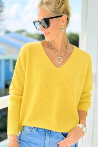 Soho Italian V-Neck Pullover- Light Yellow