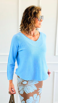Soho Italian V-Neck Pullover - Sky Blue-140 Sweaters-Italianissimo/ Max & D-Coastal Bloom Boutique, find the trendiest versions of the popular styles and looks Located in Indialantic, FL