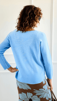Soho Italian V-Neck Pullover - Sky Blue-140 Sweaters-Italianissimo/ Max & D-Coastal Bloom Boutique, find the trendiest versions of the popular styles and looks Located in Indialantic, FL