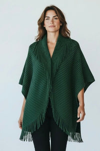 Solid Knit Fringe Trim Cocoon Shawl - Green-150 Cardigans/Layers-NYW-Coastal Bloom Boutique, find the trendiest versions of the popular styles and looks Located in Indialantic, FL