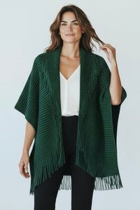 Solid Knit Fringe Trim Cocoon Shawl - Green-150 Cardigans/Layers-NYW-Coastal Bloom Boutique, find the trendiest versions of the popular styles and looks Located in Indialantic, FL