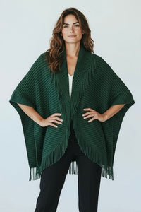 Solid Knit Fringe Trim Cocoon Shawl - Green-150 Cardigans/Layers-NYW-Coastal Bloom Boutique, find the trendiest versions of the popular styles and looks Located in Indialantic, FL