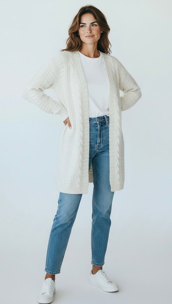 Solid Twisted Knit Cardigan - Ivory-150 Cardigans/Layers-NYW-Coastal Bloom Boutique, find the trendiest versions of the popular styles and looks Located in Indialantic, FL