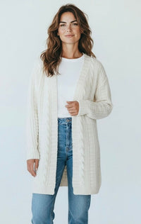 Solid Twisted Knit Cardigan - Ivory-150 Cardigans/Layers-NYW-Coastal Bloom Boutique, find the trendiest versions of the popular styles and looks Located in Indialantic, FL