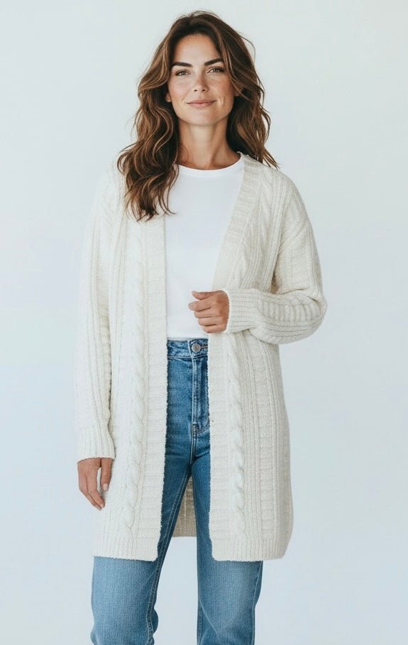 Solid Twisted Knit Cardigan - Ivory-150 Cardigans/Layers-NYW-Coastal Bloom Boutique, find the trendiest versions of the popular styles and looks Located in Indialantic, FL