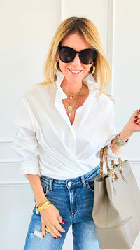 Sophia Ruffled Italian Shirt-110 Long Sleeve Tops-TATTOO Z-Coastal Bloom Boutique, find the trendiest versions of the popular styles and looks Located in Indialantic, FL