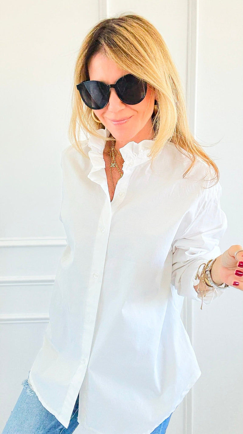 Sophia Ruffled Italian Shirt-110 Long Sleeve Tops-TATTOO Z-Coastal Bloom Boutique, find the trendiest versions of the popular styles and looks Located in Indialantic, FL