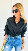 Sophia Ruffled Italian Shirt- Black-110 Long Sleeve Tops-TATTOO Z-Coastal Bloom Boutique, find the trendiest versions of the popular styles and looks Located in Indialantic, FL