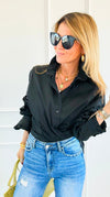 Sophia Ruffled Italian Shirt- Black-110 Long Sleeve Tops-TATTOO Z-Coastal Bloom Boutique, find the trendiest versions of the popular styles and looks Located in Indialantic, FL