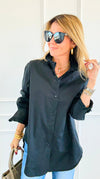 Sophia Ruffled Italian Shirt- Black-110 Long Sleeve Tops-TATTOO Z-Coastal Bloom Boutique, find the trendiest versions of the popular styles and looks Located in Indialantic, FL