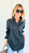 Sophia Ruffled Italian Shirt- Black-110 Long Sleeve Tops-TATTOO Z-Coastal Bloom Boutique, find the trendiest versions of the popular styles and looks Located in Indialantic, FL