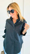 Sophia Ruffled Italian Shirt- Black-110 Long Sleeve Tops-TATTOO Z-Coastal Bloom Boutique, find the trendiest versions of the popular styles and looks Located in Indialantic, FL