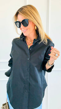 Sophia Ruffled Italian Shirt- Black-110 Long Sleeve Tops-TATTOO Z-Coastal Bloom Boutique, find the trendiest versions of the popular styles and looks Located in Indialantic, FL