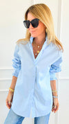 Sophia Ruffled Italian Shirt- Sky Blue-110 Long Sleeve Tops-TATTOO Z-Coastal Bloom Boutique, find the trendiest versions of the popular styles and looks Located in Indialantic, FL