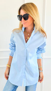 Sophia Ruffled Italian Shirt- Sky Blue-110 Long Sleeve Tops-TATTOO Z-Coastal Bloom Boutique, find the trendiest versions of the popular styles and looks Located in Indialantic, FL