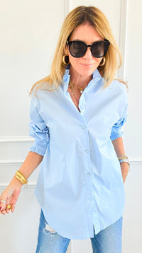 Sophia Ruffled Italian Shirt- Sky Blue-110 Long Sleeve Tops-TATTOO Z-Coastal Bloom Boutique, find the trendiest versions of the popular styles and looks Located in Indialantic, FL