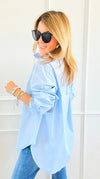 Sophia Ruffled Italian Shirt- Sky Blue-110 Long Sleeve Tops-TATTOO Z-Coastal Bloom Boutique, find the trendiest versions of the popular styles and looks Located in Indialantic, FL