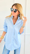 Sophia Ruffled Italian Shirt- Sky Blue-110 Long Sleeve Tops-TATTOO Z-Coastal Bloom Boutique, find the trendiest versions of the popular styles and looks Located in Indialantic, FL