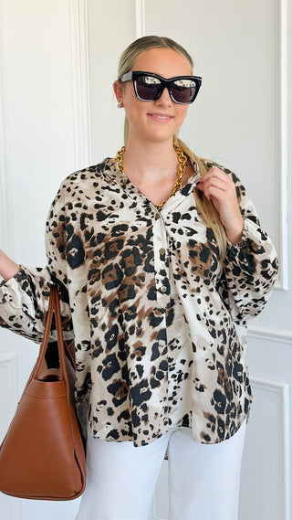 Spiced Leopard Italian Top- Ecru