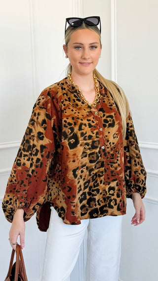 Spiced Leopard Italian Top- Rust