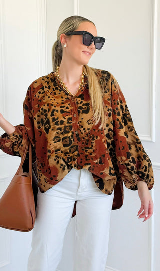 Spiced Leopard Italian Top- Rust