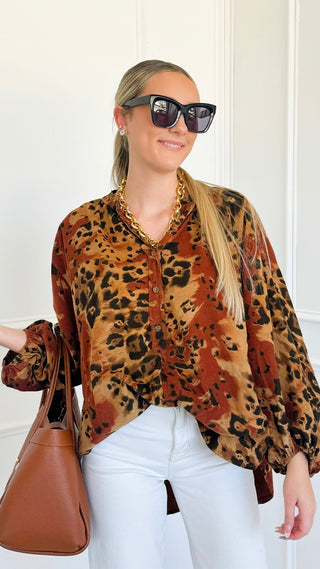 Spiced Leopard Italian Top- Rust
