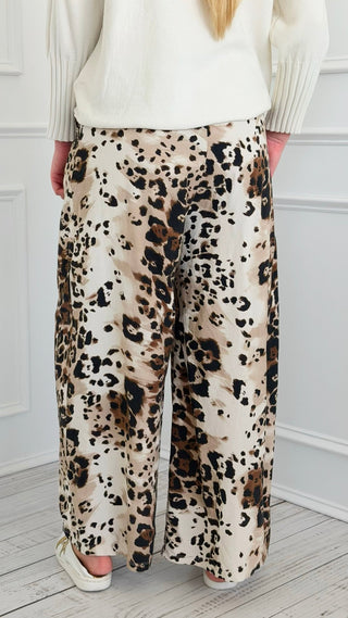Spiced Leopard Wide Leg Italian Pant- Ecru