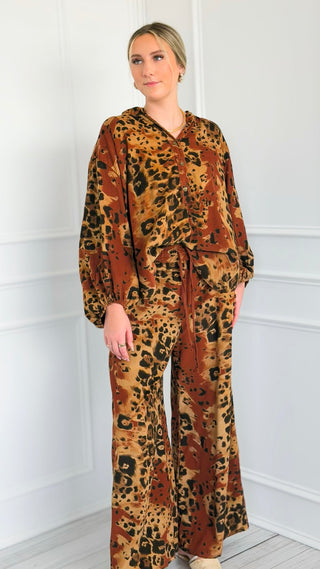 Spiced Leopard Italian Top- Rust