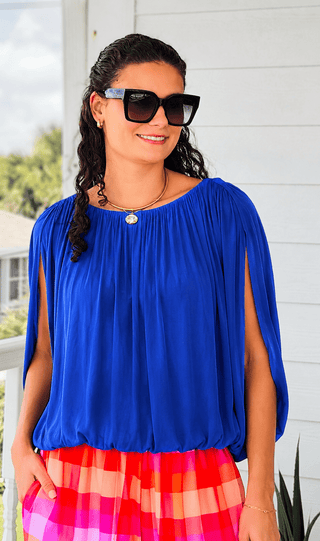 Split Sleeve Top - Capri Blue