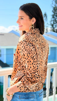 Spotted Luxe Button Down Top-130 Long Sleeve Tops-Umgee-Coastal Bloom Boutique, find the trendiest versions of the popular styles and looks Located in Indialantic, FL