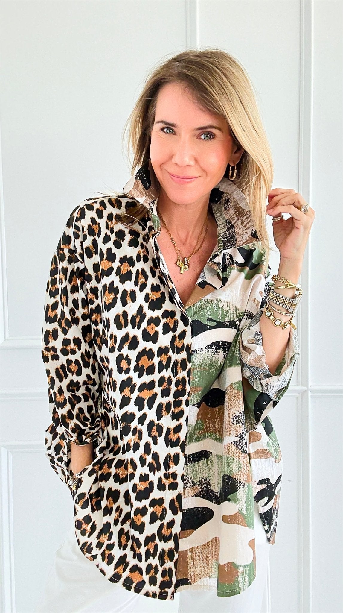 Spotted Tactics Woven Top-110 Long Sleeve Tops-TATTOO Z/ GELSOMINO-Coastal Bloom Boutique, find the trendiest versions of the popular styles and looks Located in Indialantic, FL