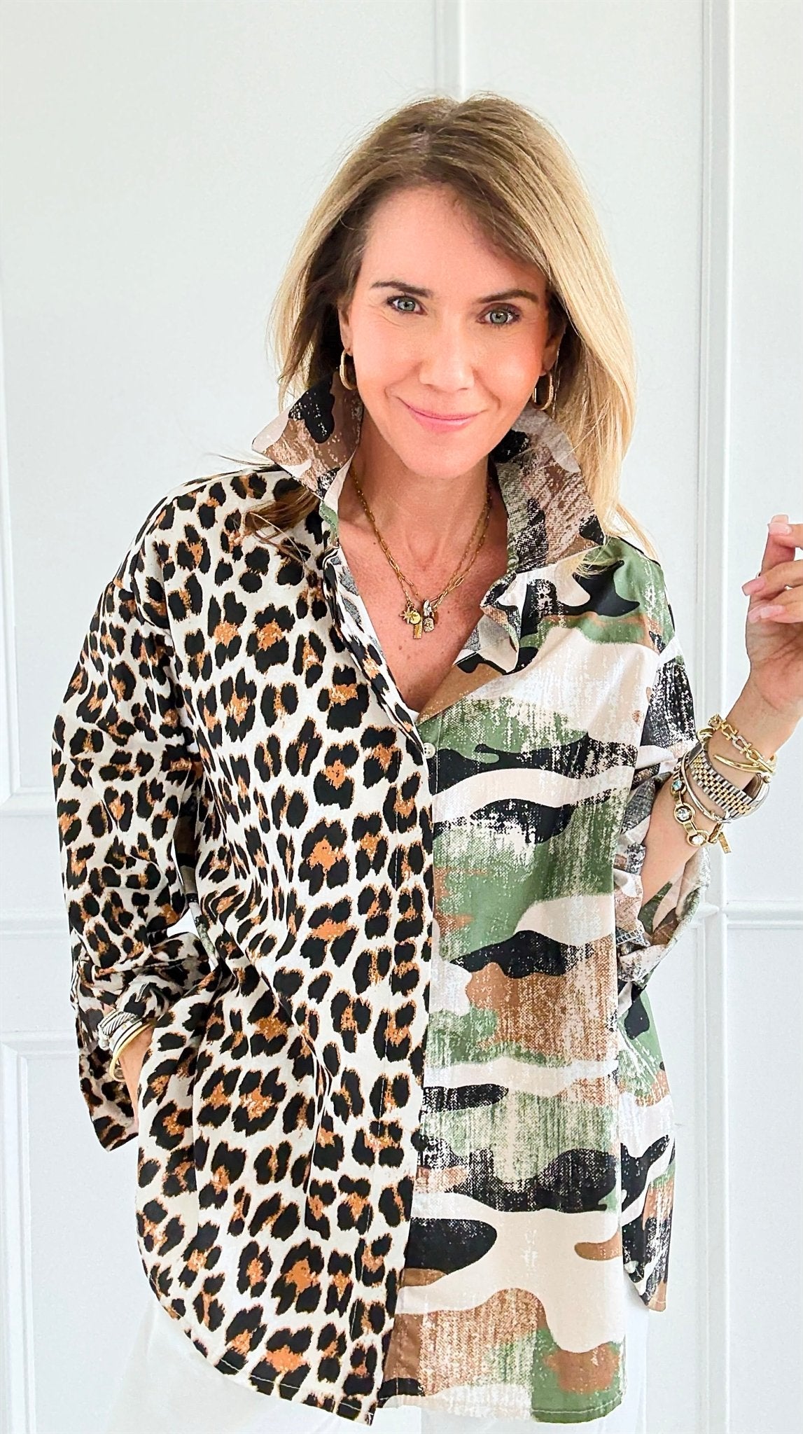 Spotted Tactics Woven Top-110 Long Sleeve Tops-TATTOO Z/ GELSOMINO-Coastal Bloom Boutique, find the trendiest versions of the popular styles and looks Located in Indialantic, FL