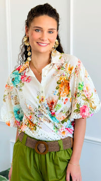 Spring Blossom Puff Sleeve Italian Eyelet Top
