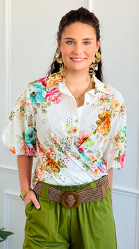 Spring Blossom Puff Sleeve Italian Eyelet Top
