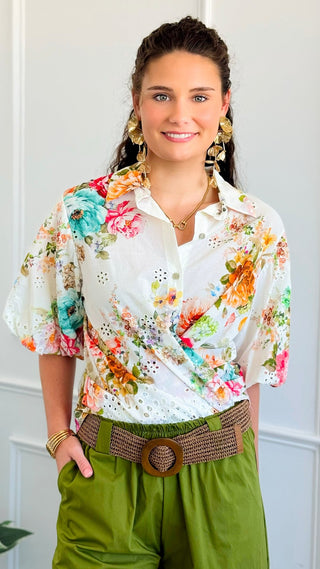Spring Blossom Puff Sleeve Italian Eyelet Top