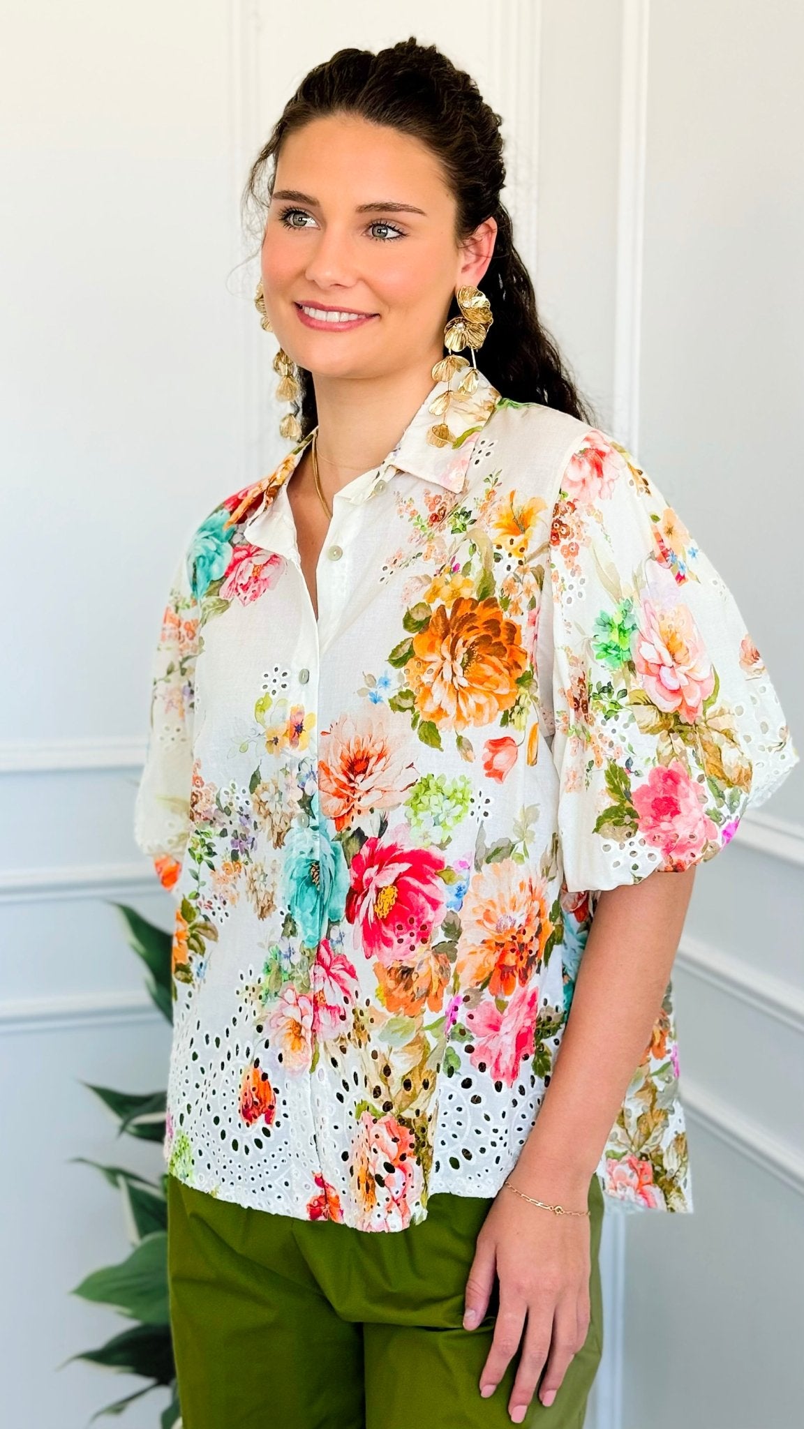 Spring Blossom Puff Sleeve Italian Eyelet Top