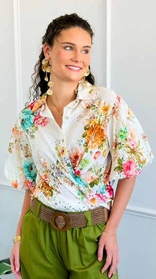 Spring Blossom Puff Sleeve Italian Eyelet Top