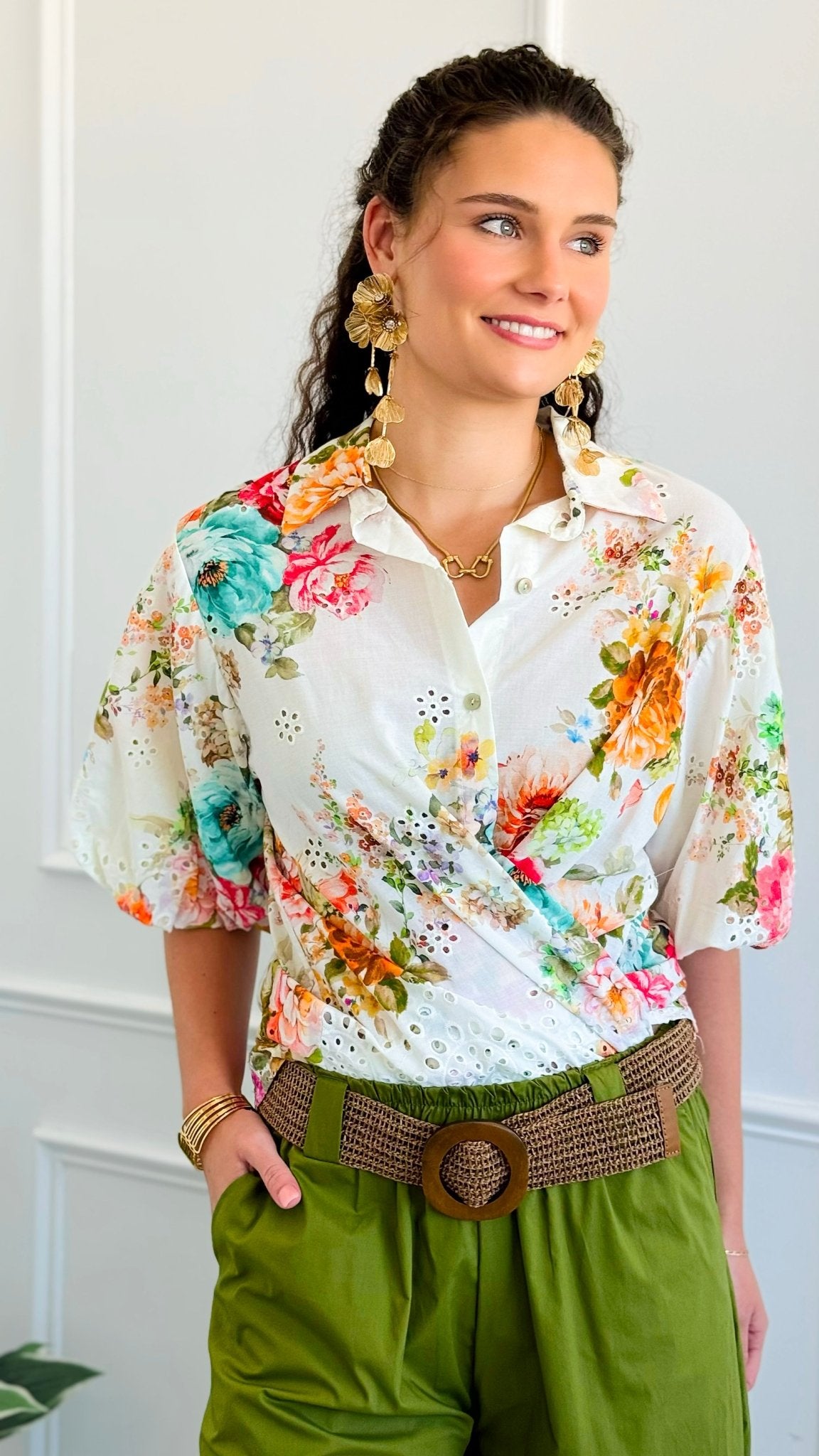 Spring Blossom Puff Sleeve Italian Eyelet Top