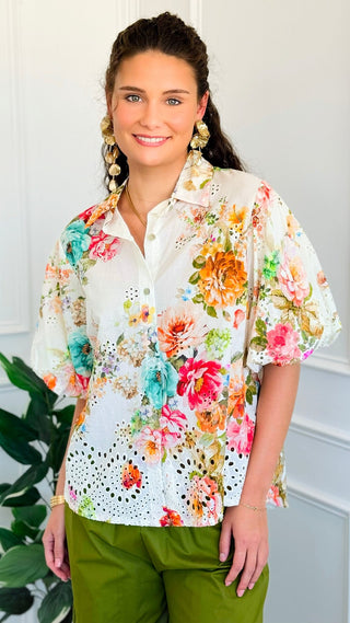 Spring Blossom Puff Sleeve Italian Eyelet Top