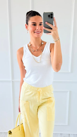 Squeeze The Day Ribbed Italian Tank Top -White